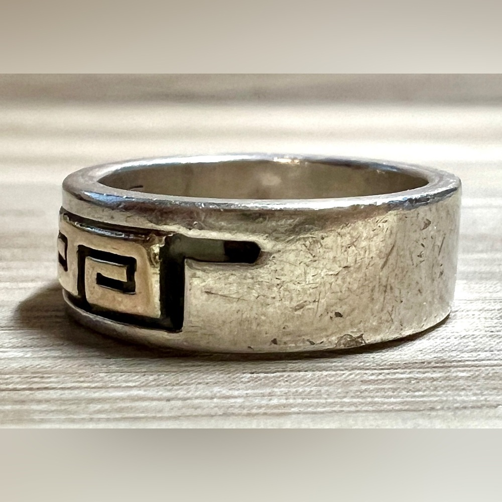 Native American Signed P. SKEET Sterling Silver & 14K Gold Pinky Ring, Size 4 - Picture 3 of 10